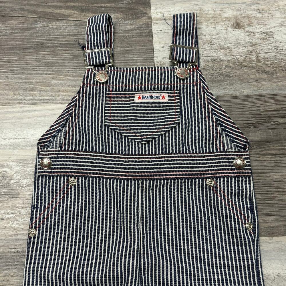Vintage 80s 90s Health-Tex Hickory Stripe Baby 24M Retro USA Made Bib Overalls